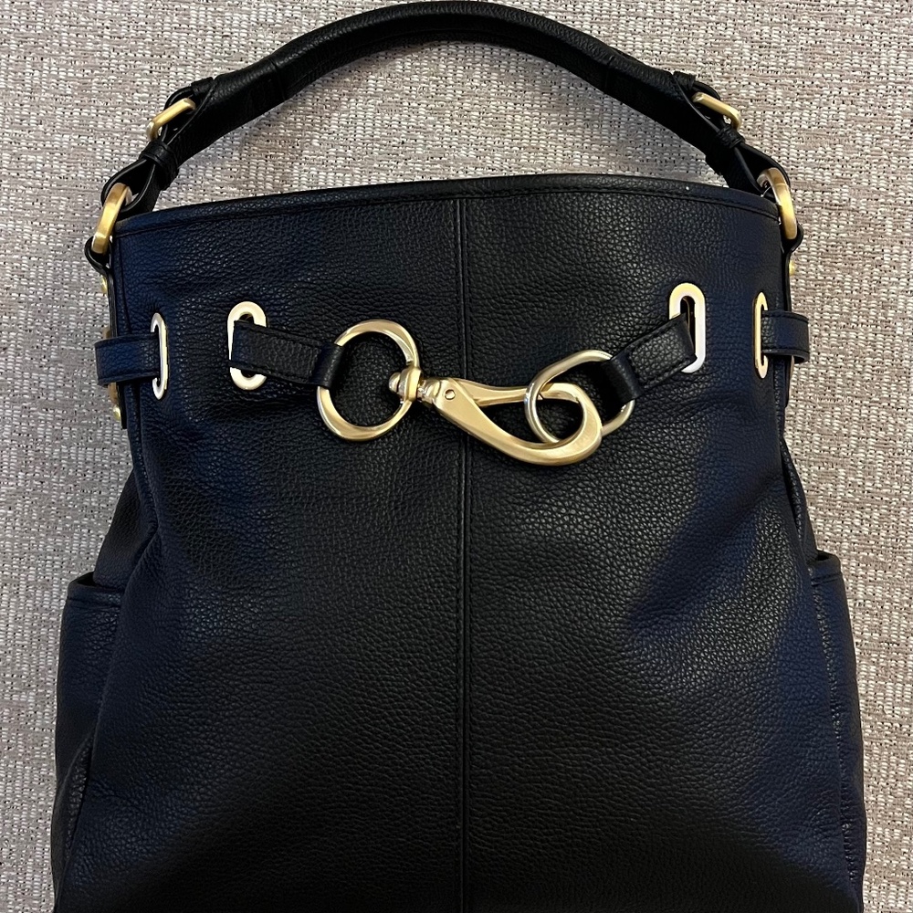 Donna Karen New York genuine leather bag front lanyard clasp NWOT